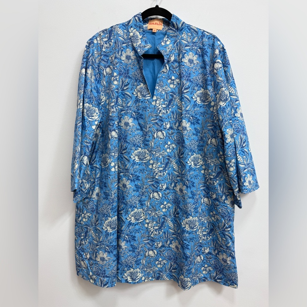 Solelia Floral Blue Kaftan Dress size M